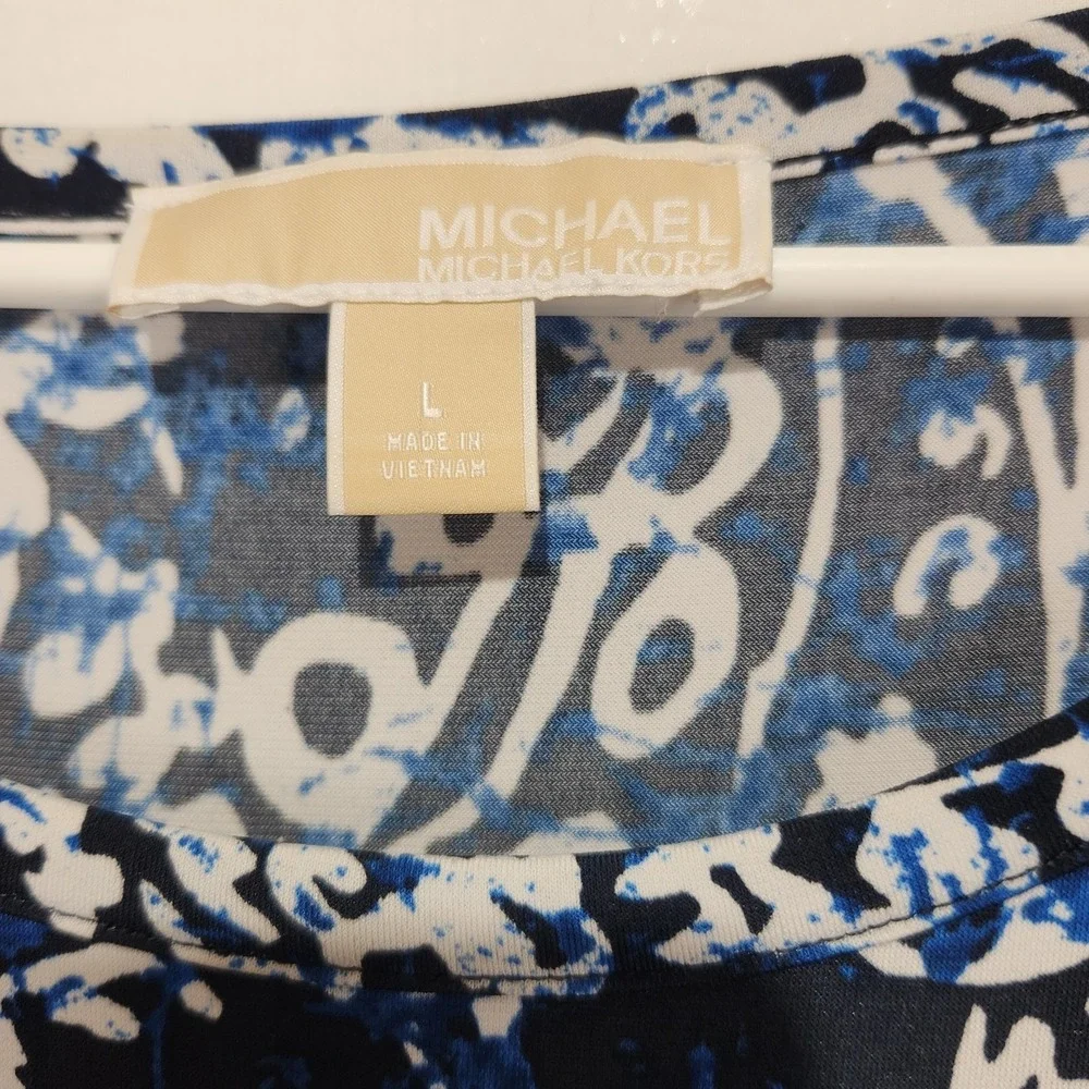 Michael Kors Women's Floral Elegant Classy Dress Blue/White Size‎ L